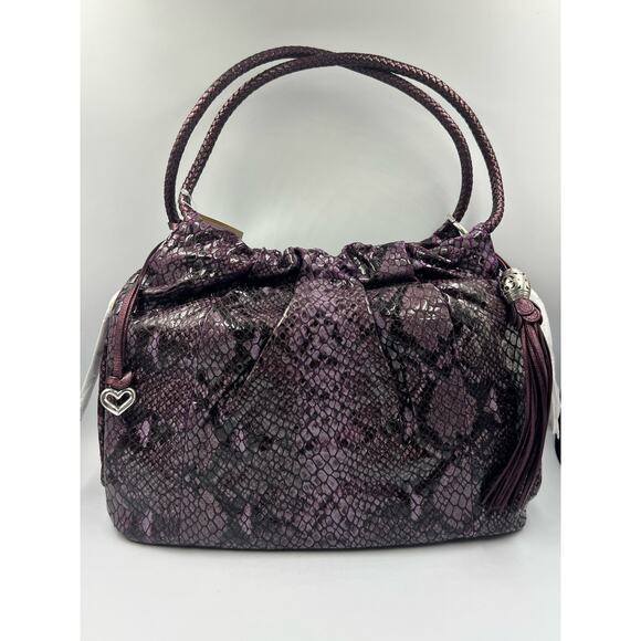 Brighton Nolita Python Embossed Leather Shoulder Bag Purple  NWT - Picture 2 of 7